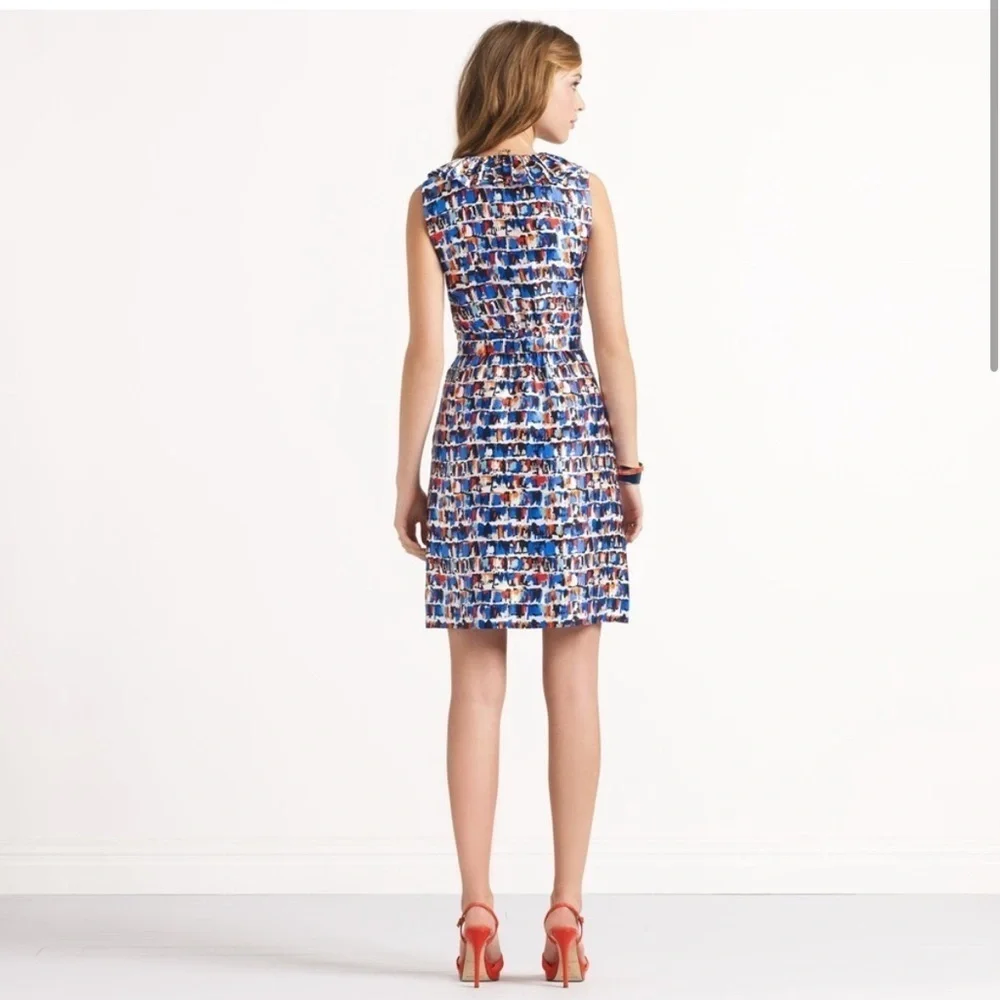 Kate Spade Kaleidoscope Ruffle Sheath Silk Dress Blue Multi Color Size 10